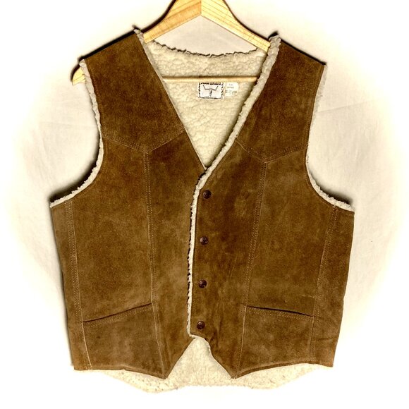 Steer Brand Other - Mens Vintage STEER BRAND Suede Leather Sherpa Vest - Brown Size L Made in USA